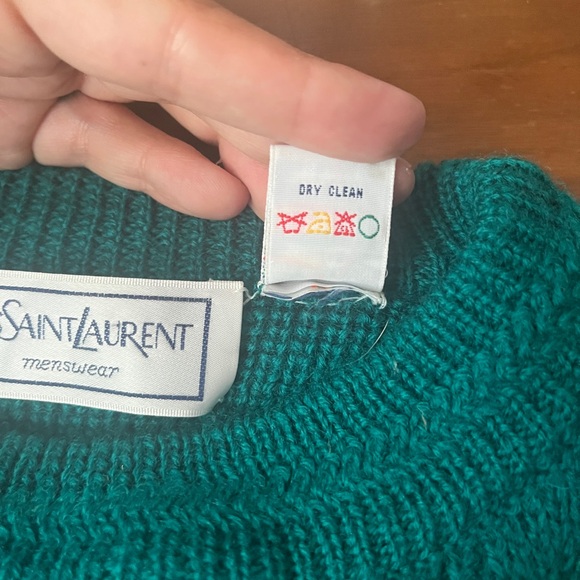 Vintage 100% Wool Yves Saint Laurent Turquoise Pullover Sweater - Picture 6 of 7